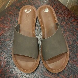Brown Leather Slide Sandals